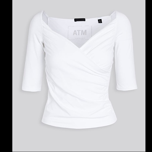 ATM CROSSOVER ELBOW SLEEVE CAMI TOP IN WHITE NWT - Picture 4 of 7